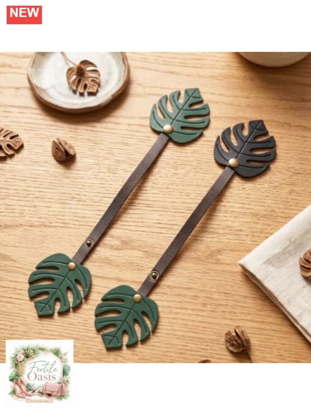 Monstera Leaf Bag Charm Keychain Faux Leather PU